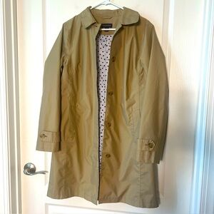 Lands’ End khaki, fully lined with polkadot material lightweight raincoat size S
